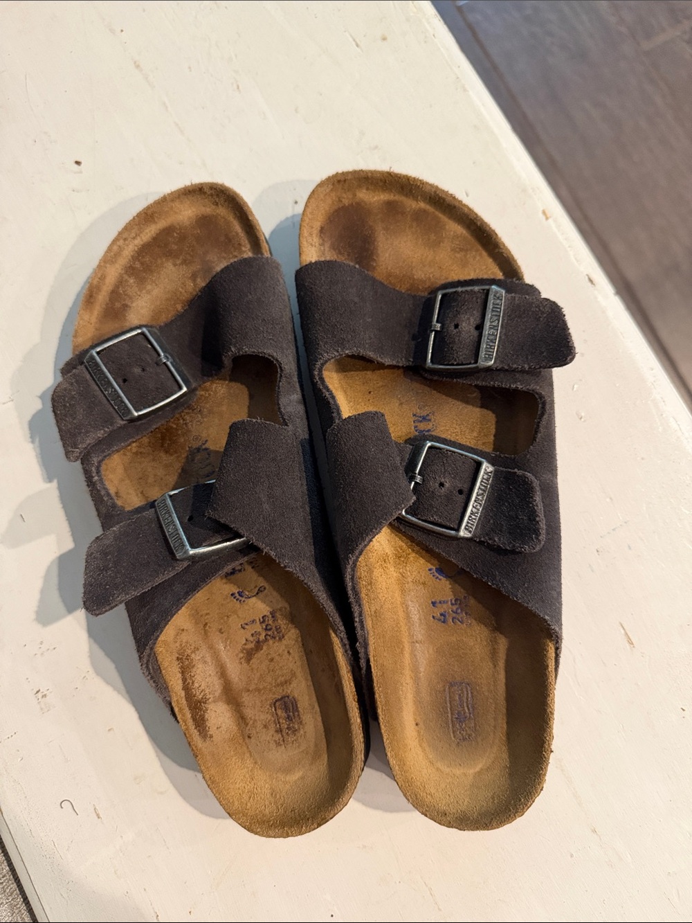 Birkenstock Two-Strap Suede Slides in Dark Brown - Picture 2 of 5